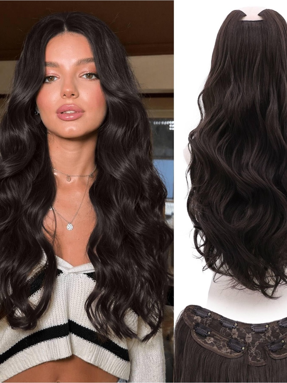 Long Wavy Clip-In Hair Extensions - Dark Brown